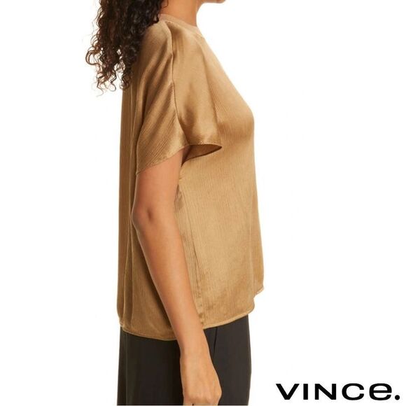 Vince. **NWT** Rib Trim Flutter Sleeve Shell Blouse in Almond - Picture 15 of 16